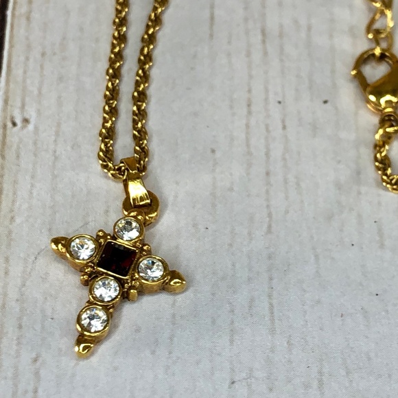 The Vatican Library Collection Cross Pendant Necklace | Red Stone | VINTAGE - Picture 3 of 6